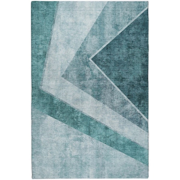 Dream Shag Premium Machine Washable Abstract ADS671 Teal 9 ft. x 12 ft. Area Rug