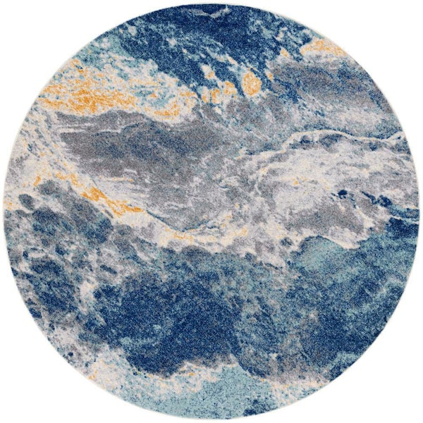 Nourison Passion Blue Multicolor 8 ft. x 8 ft. Abstract Contemporary Round Area Rug