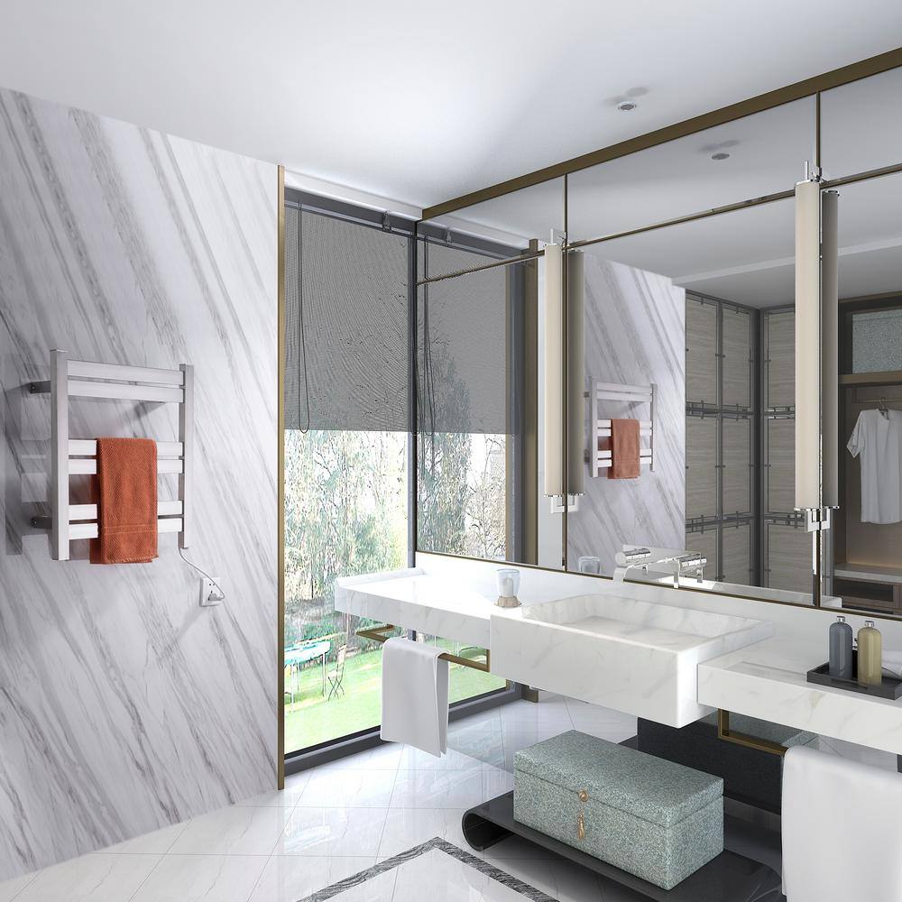 Brushed Nickel Wall Mounted 6-Bar Electric Towel Warmer