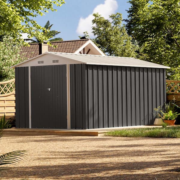 8 ft. W x 12 ft. D Gray Metal Storage Shed 96 sq. ft. in Gray