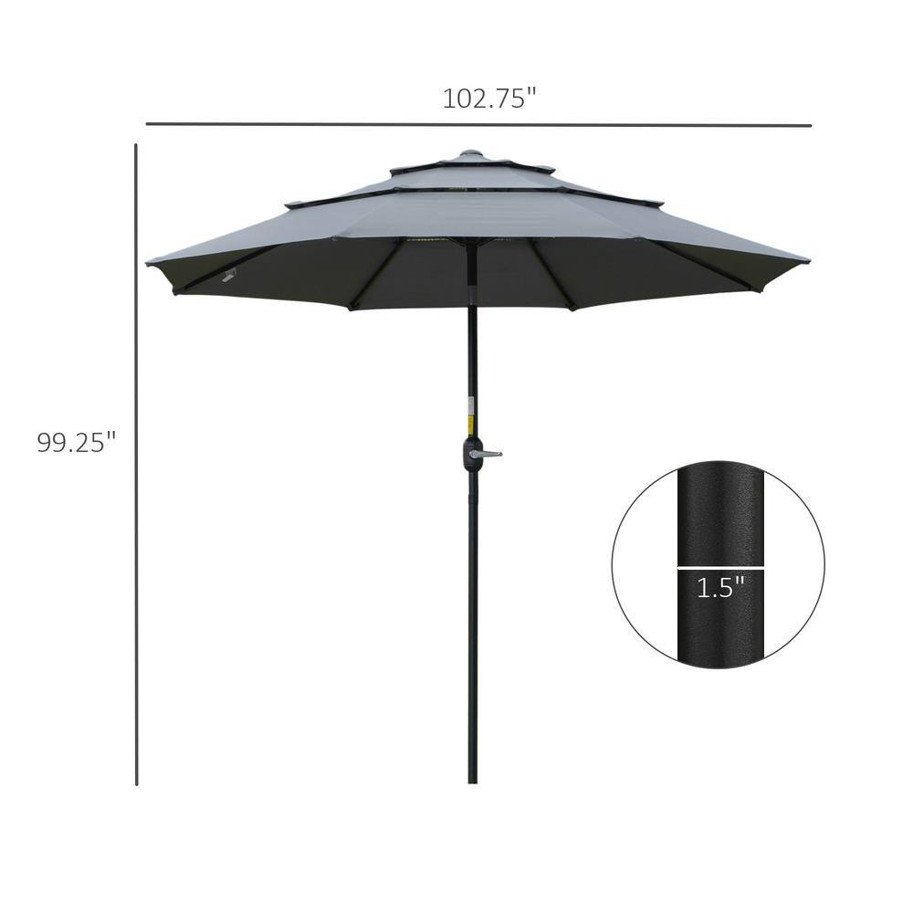 Dark Grey 9FT 3-Tier Patio Umbrella with Crank and Tilt