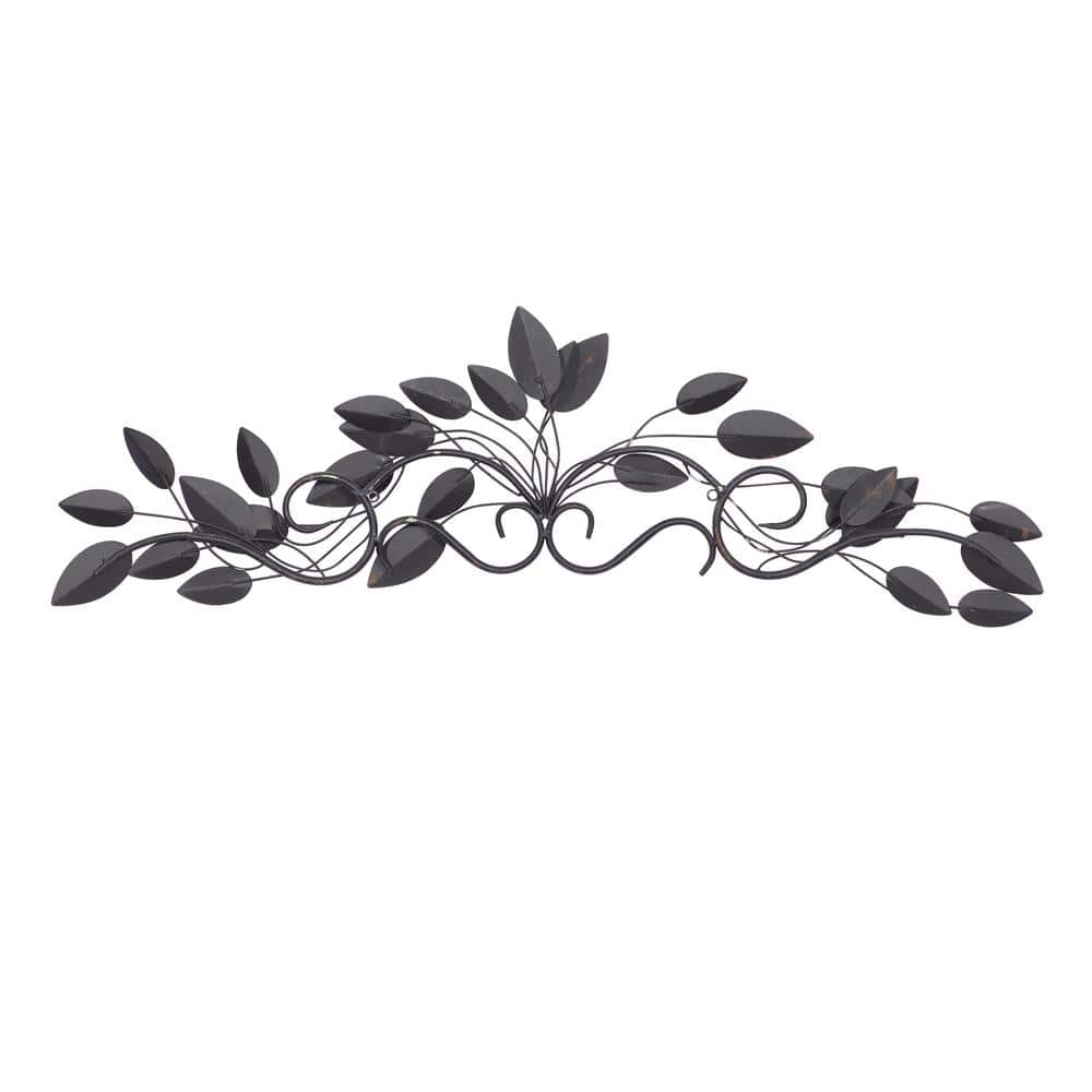 Blue and Brown Metal Leaf Wall Sculpture, 35" x 10"