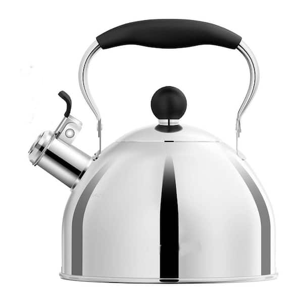8-Cup Silver Whistling Stovetop Teapot Stainless Steel Compatible with Induction Electric Gas Ergonomic Handle