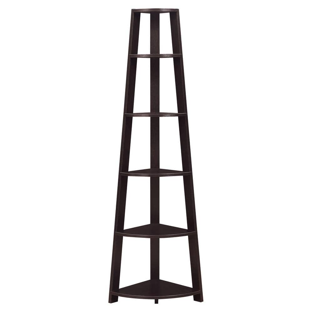 Espresso Wood 6-Tier Corner Shelving Unit for Modern Spaces