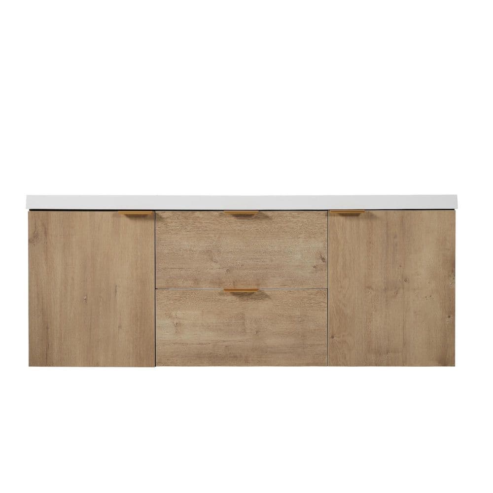59.3 in. Double Sink Light Brown Wood-Grain Wall-Mounted Bath Vanity with White SMC Top price history on PriceWatchPro
