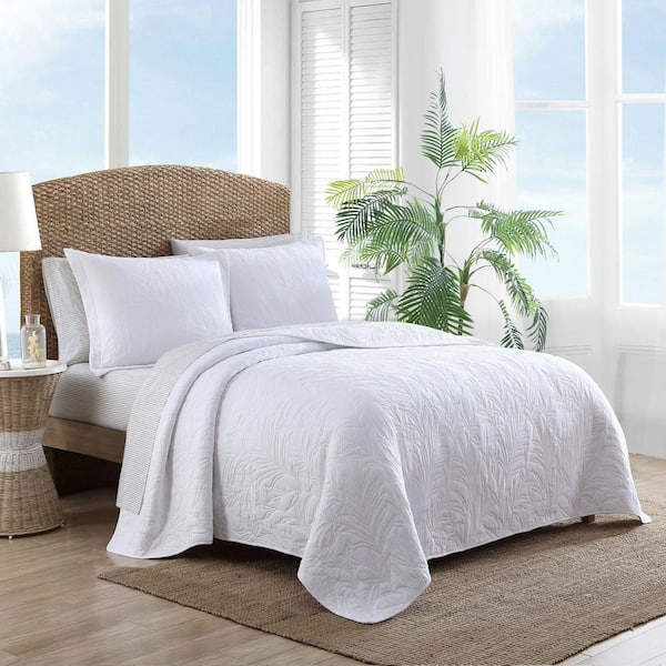 Tommy Bahama Solid Costa Sera Stitch 1-Piece White Solid Cotton Full/Queen Quilt