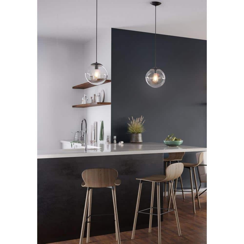 Atwell 1-Light Matte Black Clear Glass Globe Modern Medium Pendant Hanging Light price history on PriceWatchPro