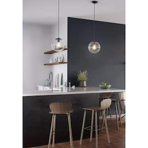 Atwell 1-Light Matte Black Clear Glass Globe Modern Medium Pendant Hanging Light