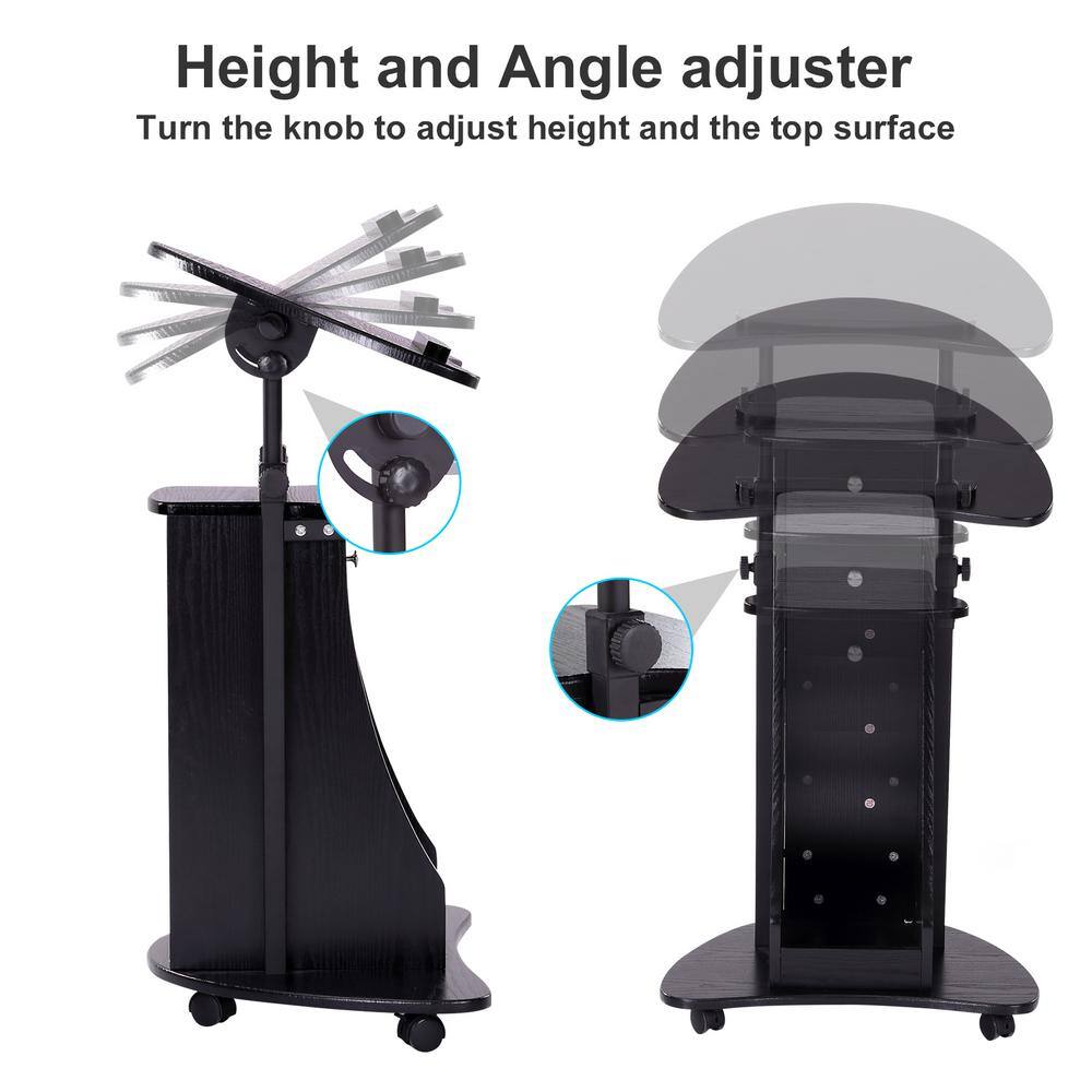 Black Adjustable Height Mobile Laptop Cart with Drawer