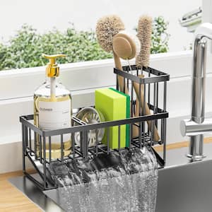 Stainless Steel Kitchen Sink Caddy Organzier with High Brush Holder, Sponge Holder for Kitchen Countertop Decor (1-Pack)