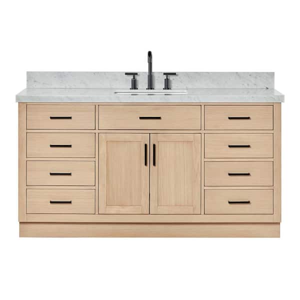 Hepburn 67 in. W x 22 in. D x 36 in. H Single Freestanding Bath Vanity in Oak with Italian Carrara Marble Top