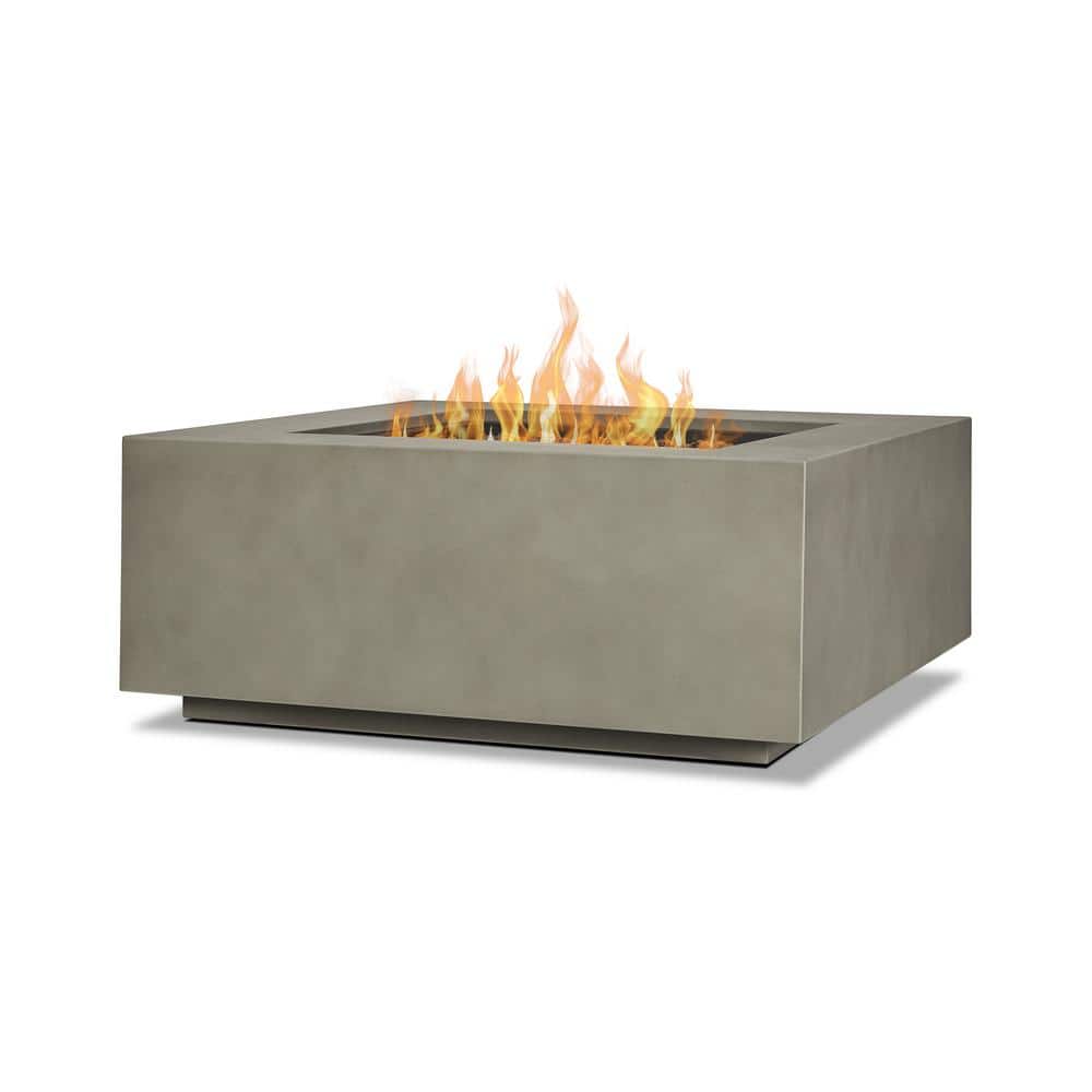 Mist Gray 40" Square Gas Fire Pit Table with Steel Lid