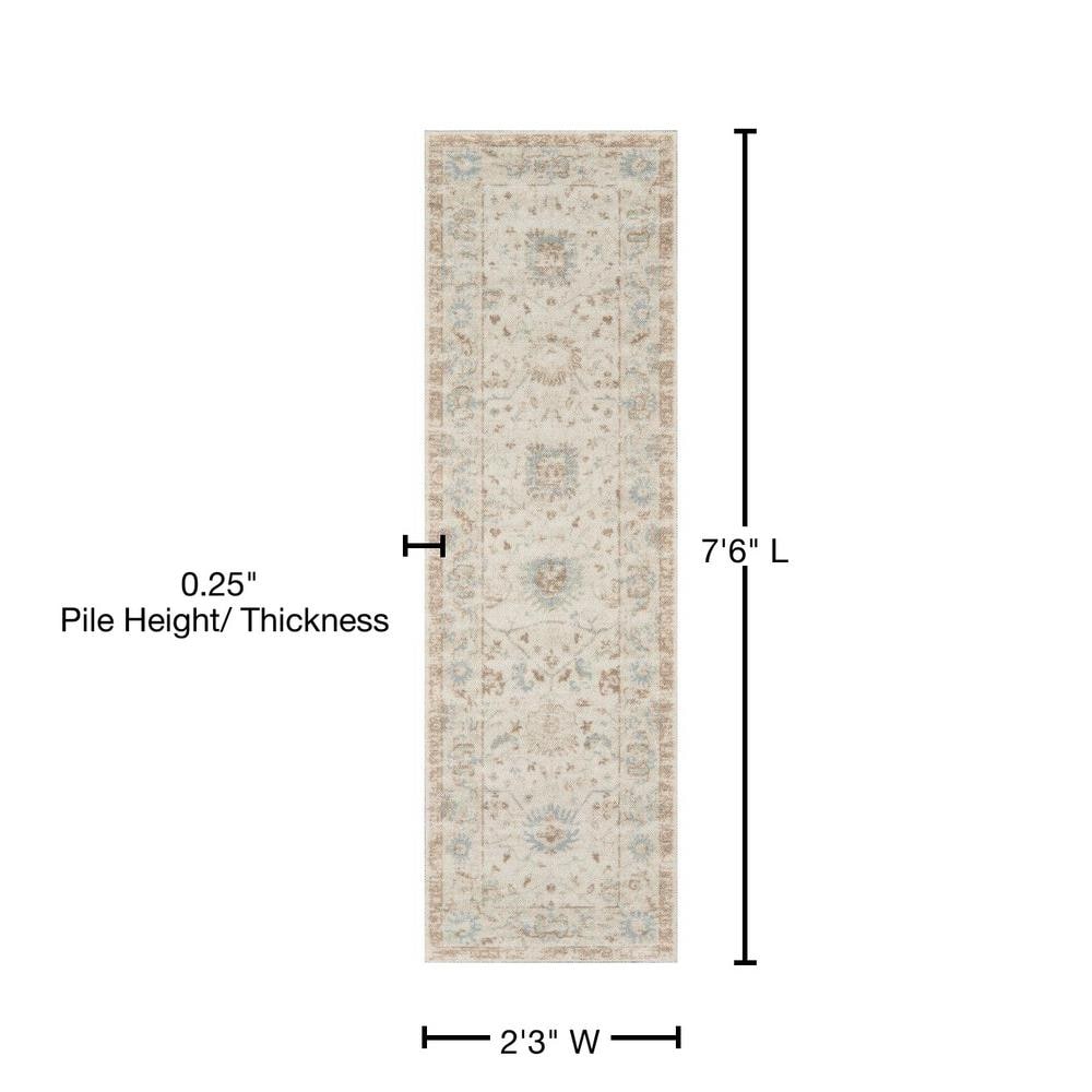 Beige and Blue Medallion Wool and Nylon Runner Rug