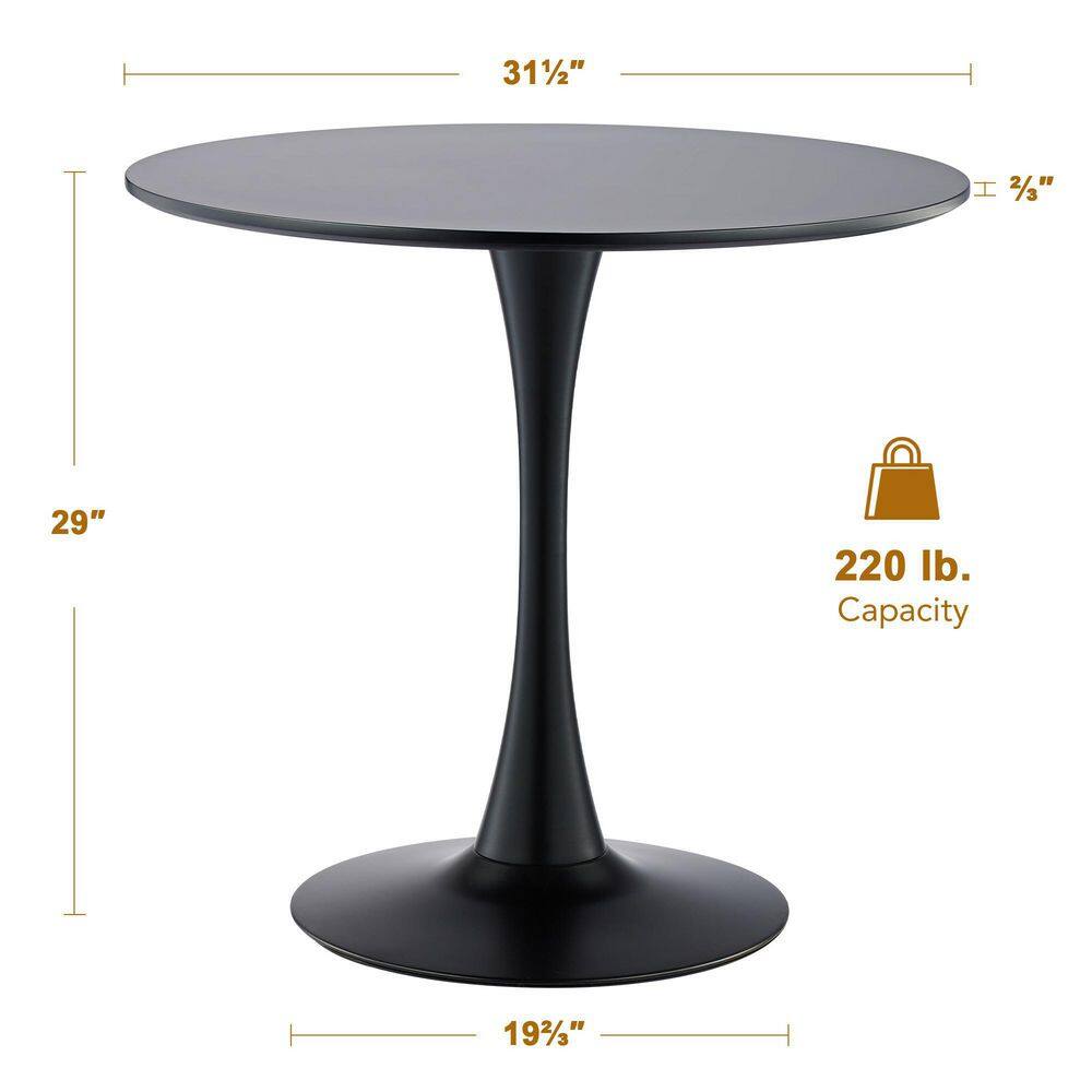 31.5'' Black MDF Round Mid-Century Modern Dining Table
