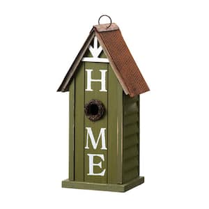14.75 in.H Washed Green Distressed Solid Wood  in.HOME in. Inspiration Single Family Garden Birdhouse