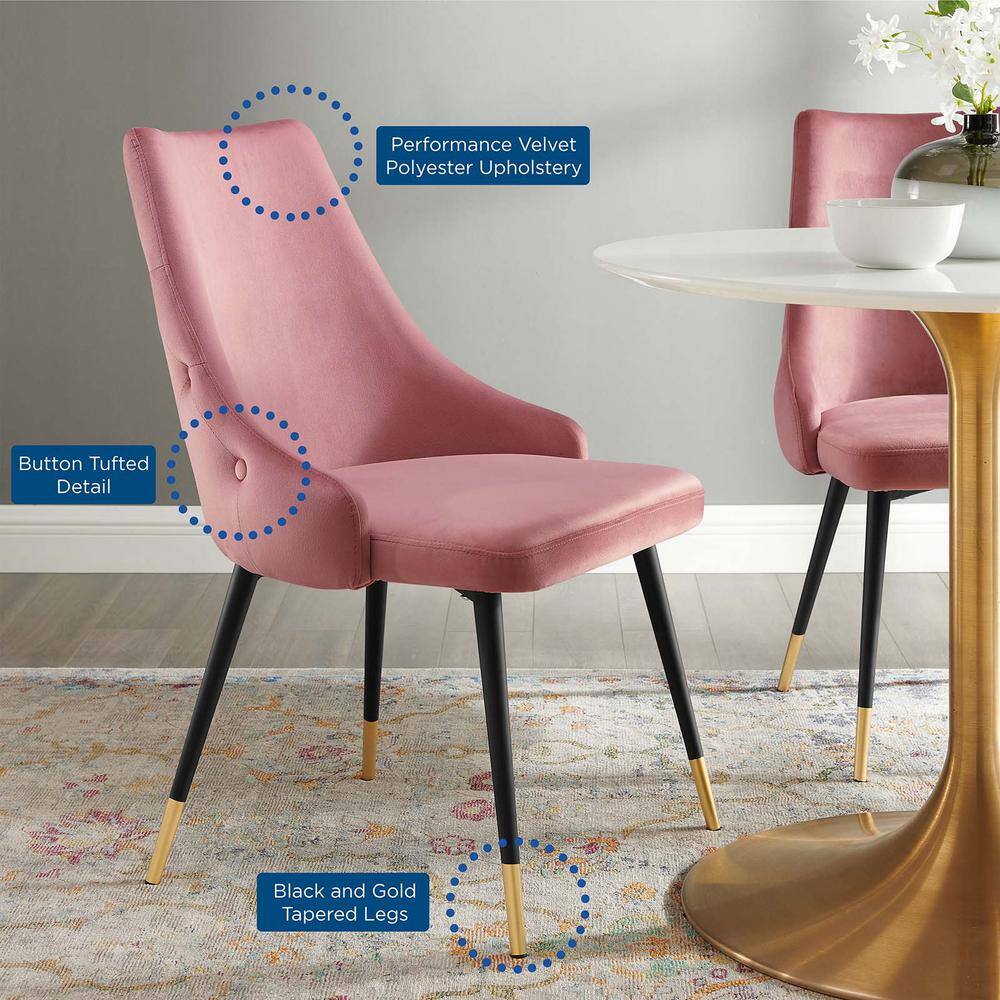 Dusty Rose Velvet Tufted Dining Side Chair with Metal Legs