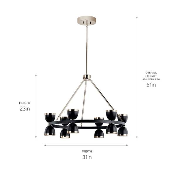 Kichler Baland 12-Light Black Mid-century Led Chandelier