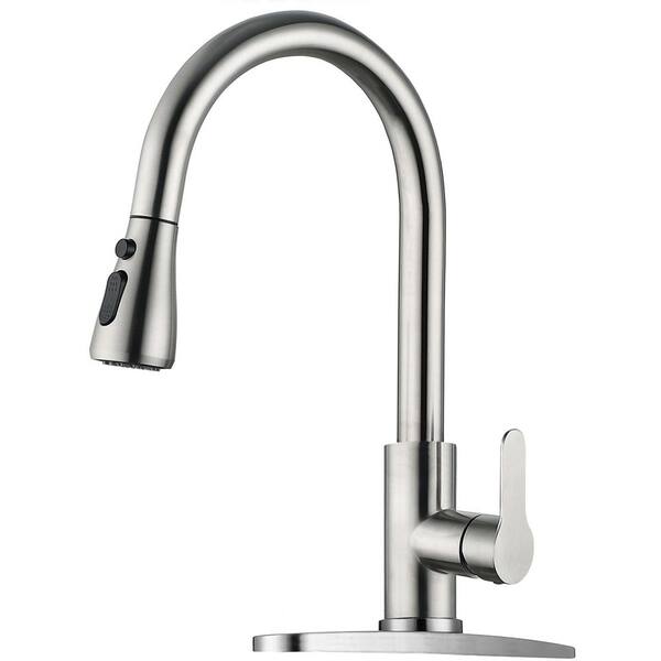 Stainless Steel Pull Down Kitchen Faucet – Single Handle, Deck Mount, 3 Holes, Lever Handle