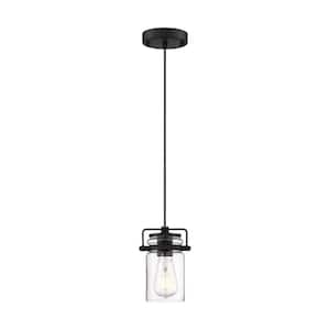 Antebellum 60-Watt 1-Light Matte Black Shaded Mini-Pendant Light with Clear Glass Shade and No Bulbs Included