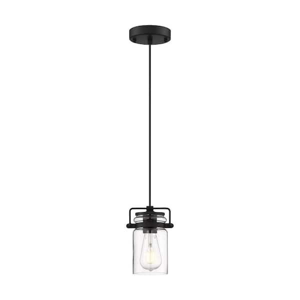 Antebellum 60-Watt 1-Light Matte Black Shaded Mini-Pendant Light with Clear Glass Shade and No Bulbs Included