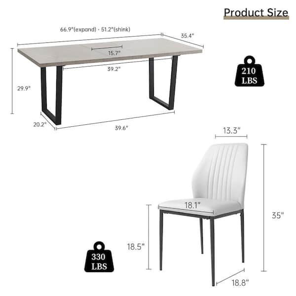 GOJANE 7-Piece Set of White Chairs and Retractable Dining Table