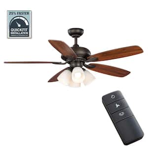 Hollis 52 in. Indoor LED Bronze Downrod Ceiling Fan with 5 QuickInstall Reversible Blades, Light Kit and Remote Control