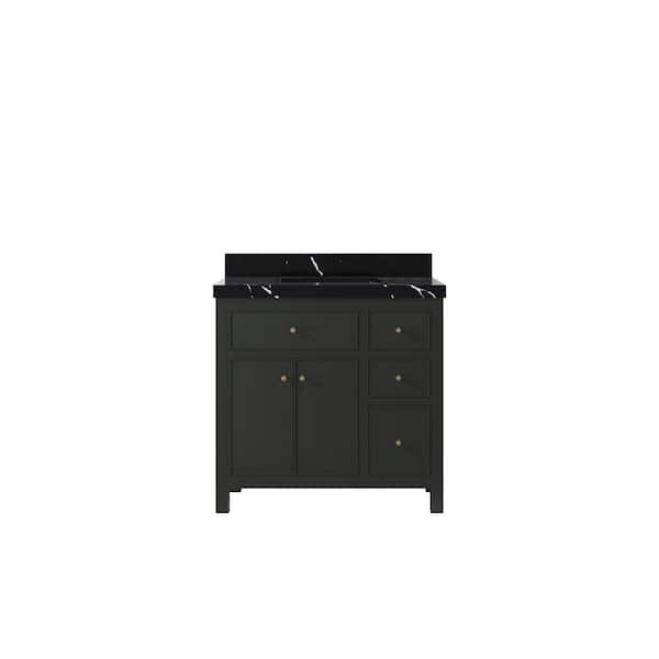Willow Collections Sonoma 36 in. Single Sink Freestanding Black Top Bath Vanity with Calacatta Black Qt. Top Unassembled