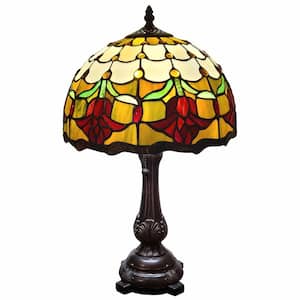 19 in. Dark Brown Metal Candlestick Table Lamp With Orange Dome Shade