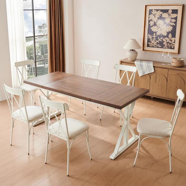 Edwin's Choice 7-Piece White Dining Table Set with 6-Upholstered Side Chairs