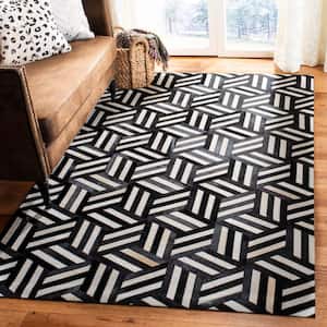 Studio Leather Ivory/Black Doormat 3 ft. x 5 ft. Geometric Lines Area Rug