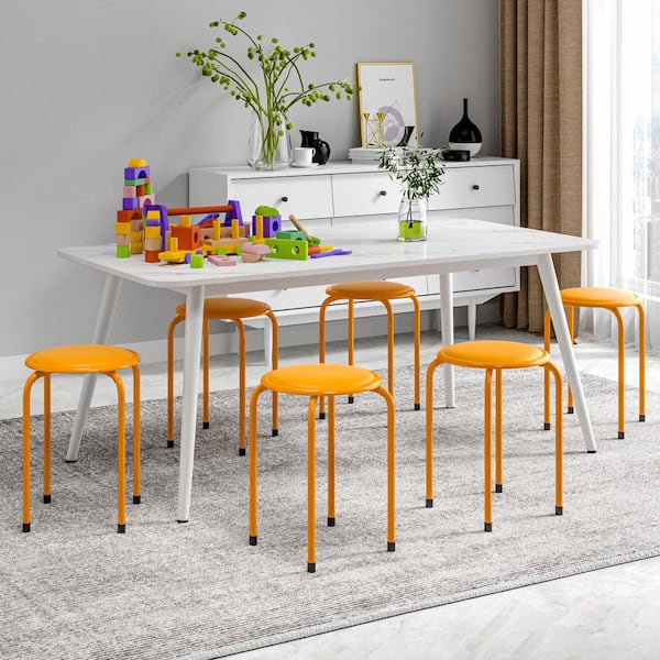 Stackable Stools Set of 6, 17 in. Metal Padded Counter Height Stacking Chairs for Classroom and Office, Orange