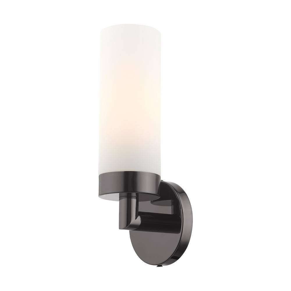 Sleek Black Chrome Dimmable Wall Sconce with Satin Opal White Glass