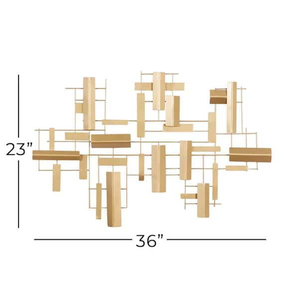 36 in. x 23 in. Metal Gold 3D Stripe Geometric Wall Decor