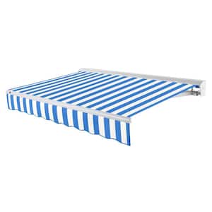 10 ft. Destin Left Motorized Retractable Awning with Hood (96 in. Projection) in Bright Blue/White
