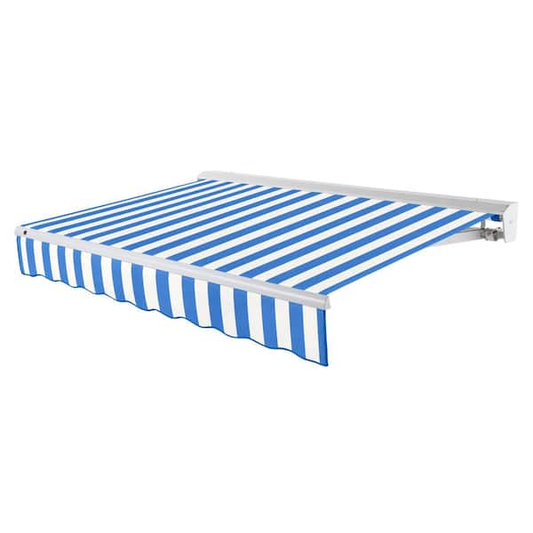 AWNTECH 8 ft. Destin Left Motorized Retractable Awning with Hood (78 in. Projection) in Bright Blue/White
