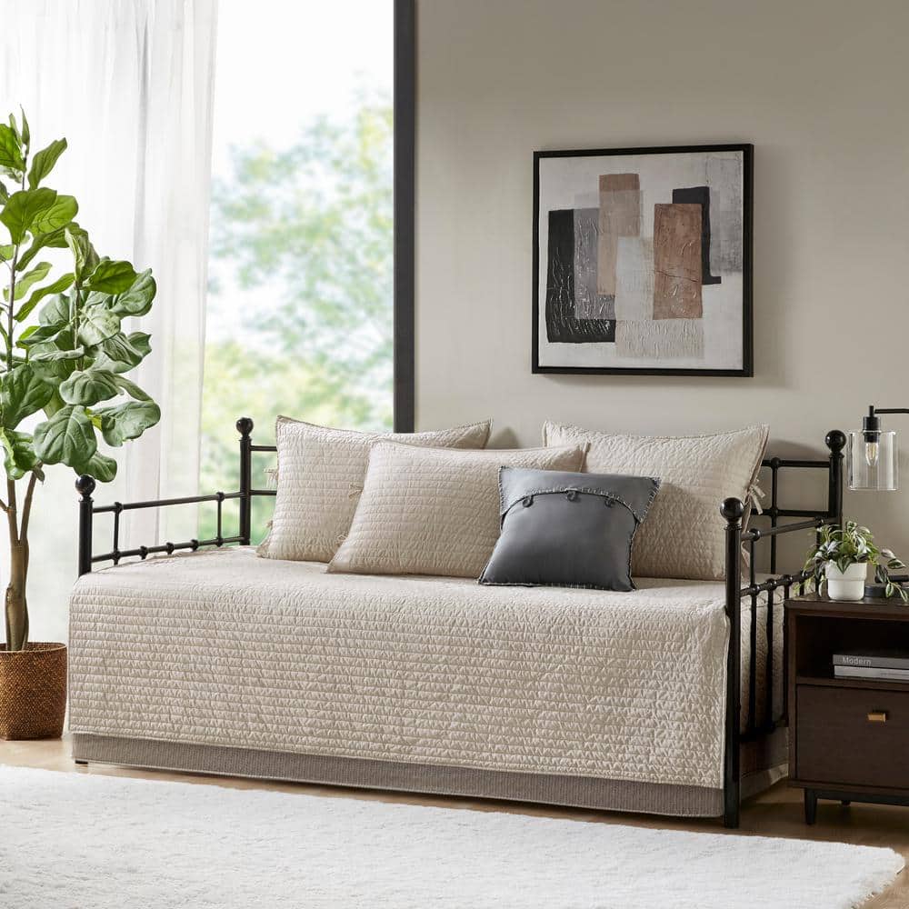 Neutral Plaid Reversible Polyester Daybed Cover Set