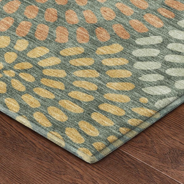 Mayfield Premium Machine Washable Abstract AMF2492 Basil 8 ft. x 8 ft. Round Rug
