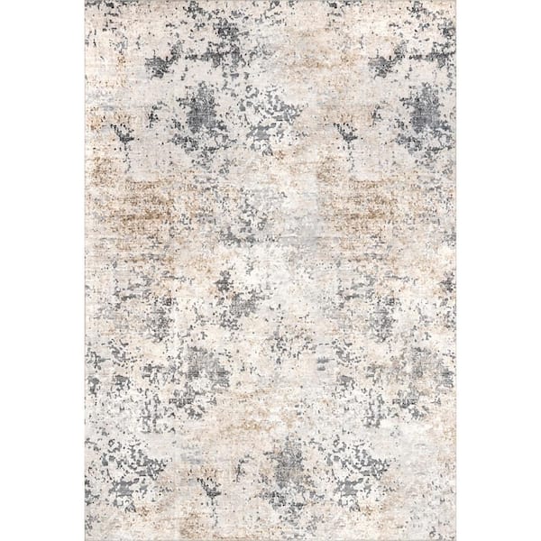 nuLOOM Danae Abstract Machine Washable Ivory Doormat 3 ft. x 5 ft. Accent Rug Area Rug