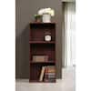 Mahogany 3-shelf bookcase with books and a clock