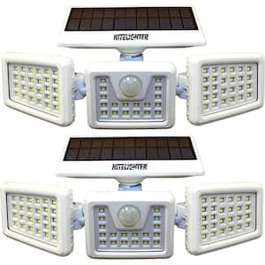 White Solar Powered Motion Activated Outdoor LED Area Spotlight with Daylight Sensor and 3 Adjustable Lamps (2-Pack)