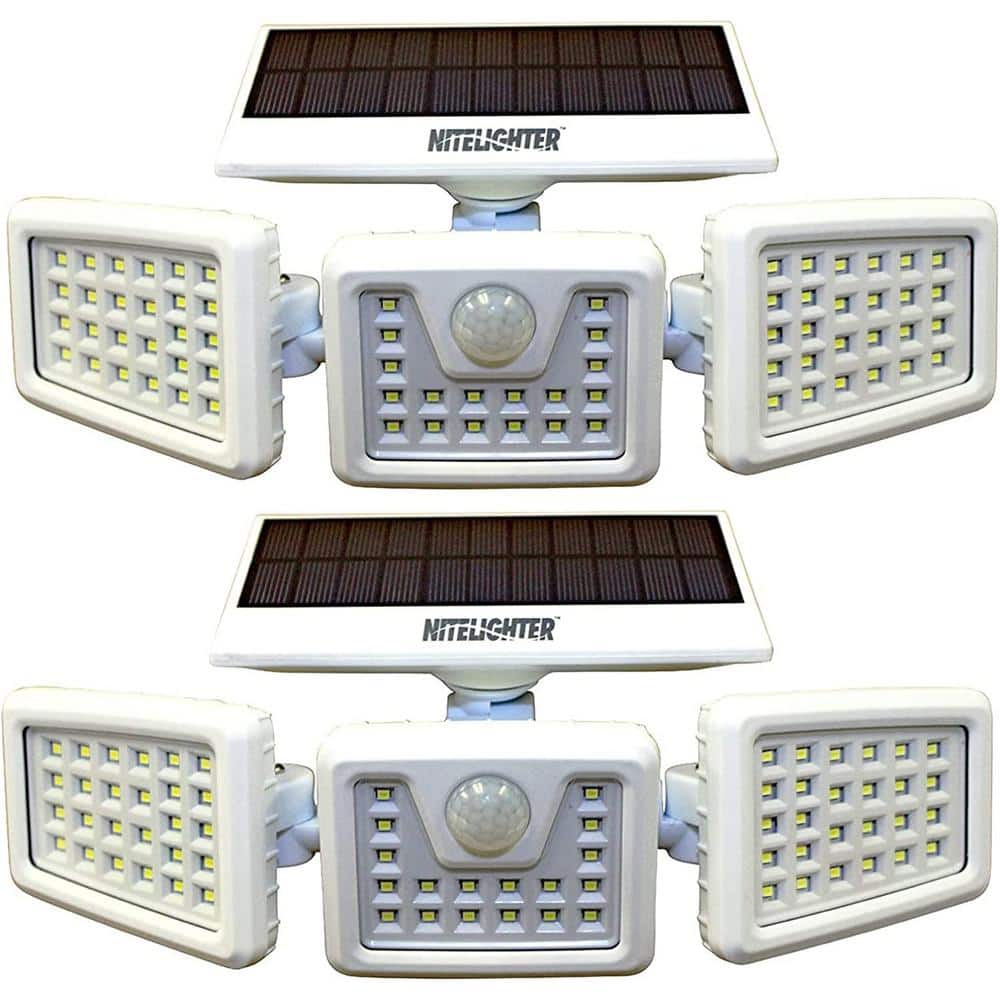 Nitelighter White Solar Powered Motion Activated Outdoor LED Area Spotlight with Daylight Sensor and 3 Adjustable Lamps