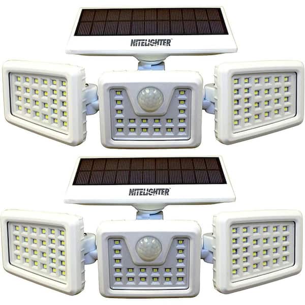 Nitelighter White Solar Powered Motion Activated Outdoor LED Area Spotlight with Daylight Sensor and 3 Adjustable Lamps (2-Pack)