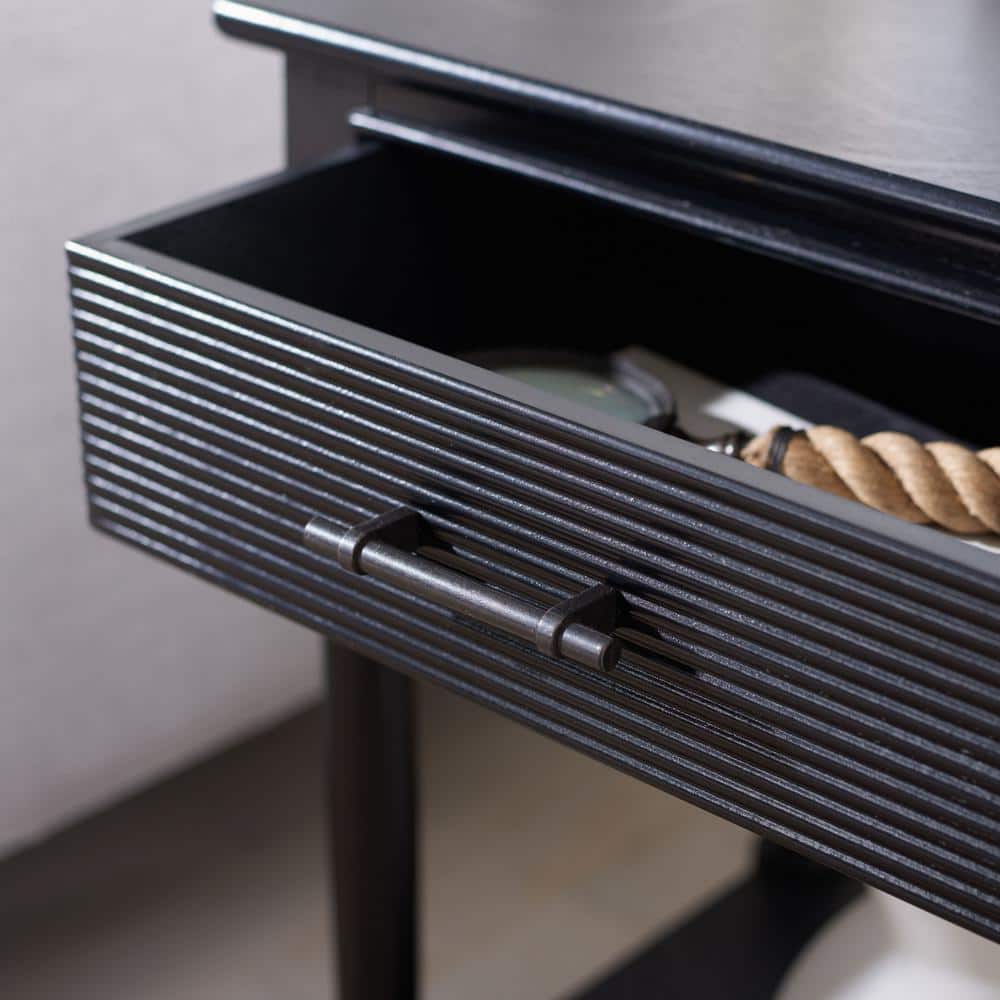 Black Wood Rectangular Accent Table with Storage Drawer