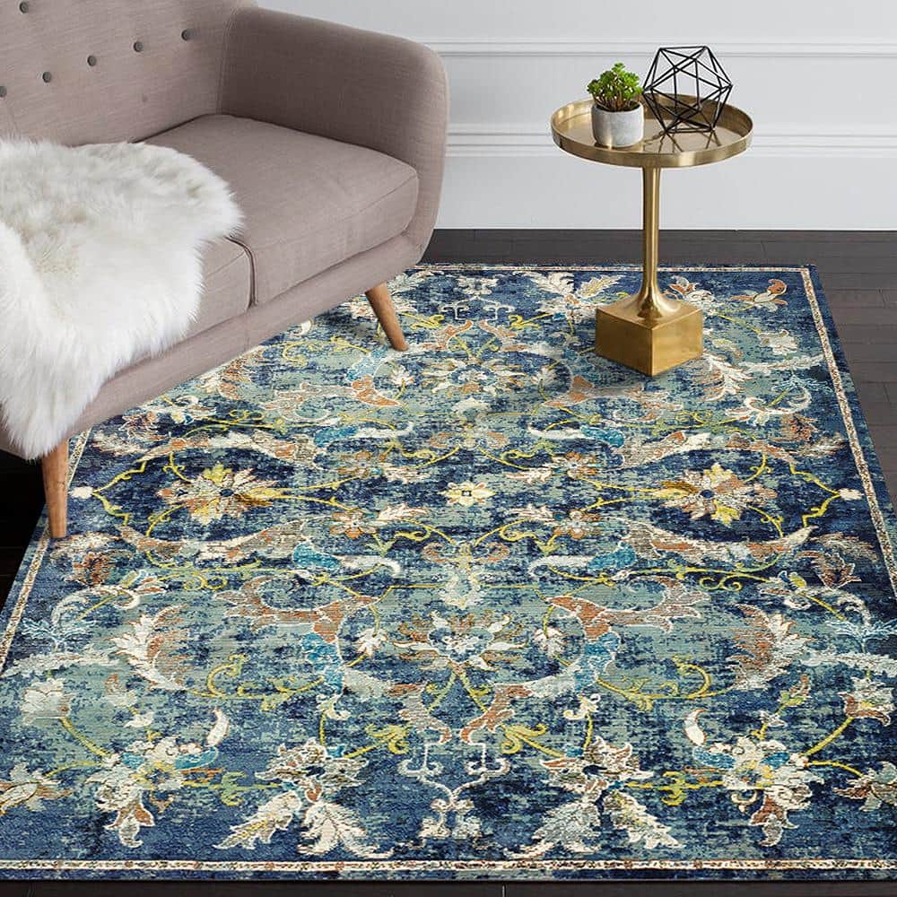 Handmade Tufted Floral Blue Synthetic 5' x 8' Area Rug