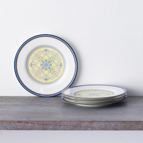 Menorca Palace 6.5 in. (Blue/Yellow) Bone China Bread and Butter/Appetizer Plates, (Set of 4)