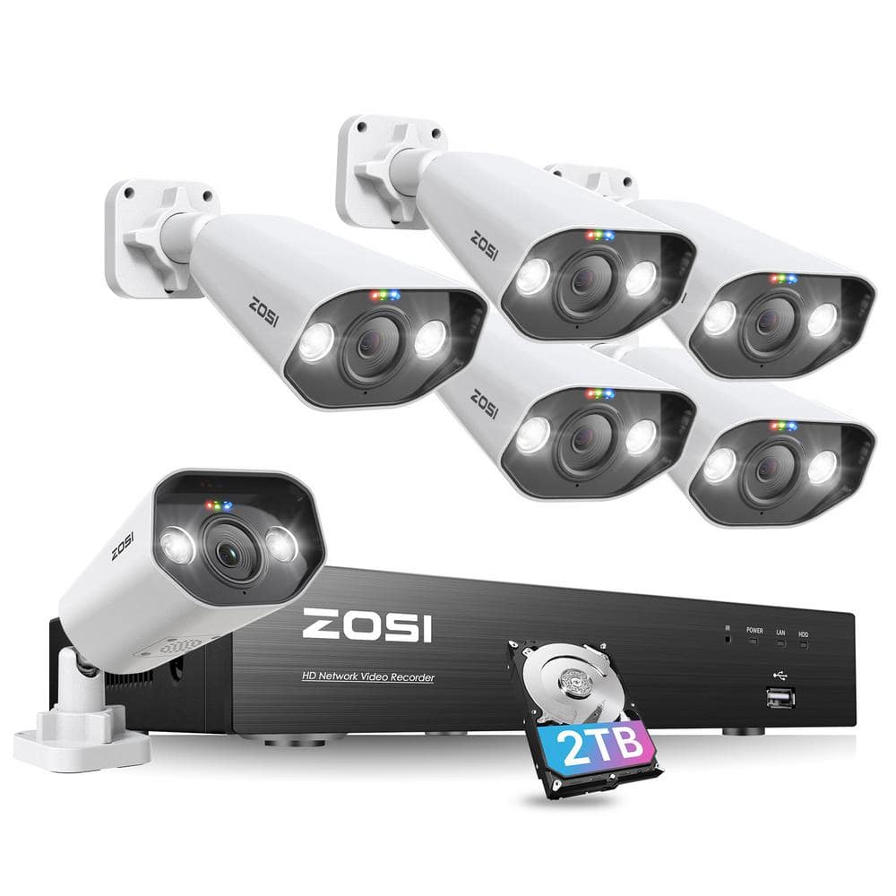 4K 8-Channel 5MP POE 2TB NVR Security Camera System with 6 Wired Outdoor Cameras, Smart Person Vehicle Detection -  ZOSI, 8HN-1825AW6-20