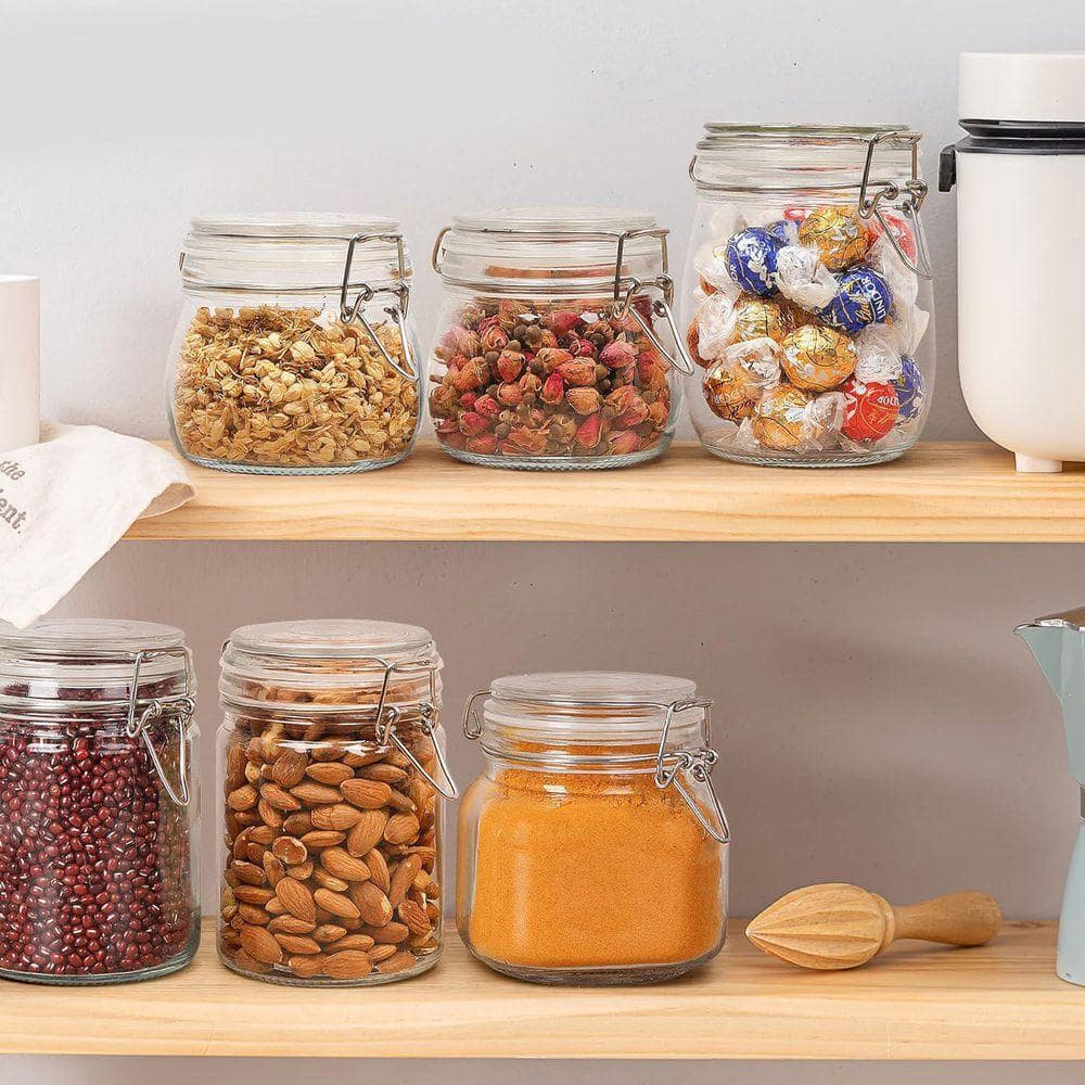 Jar For Storage Lynzavix 6-Piece Glass Food Storage Jar Set with Airtight Lid Wire Clip ...