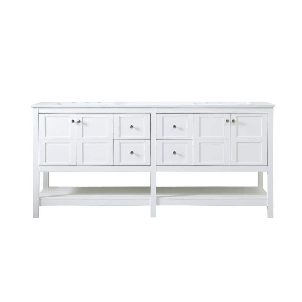 Simply Living 72 in. Double Bathroom Vanity in White with Quartz Vanity Top