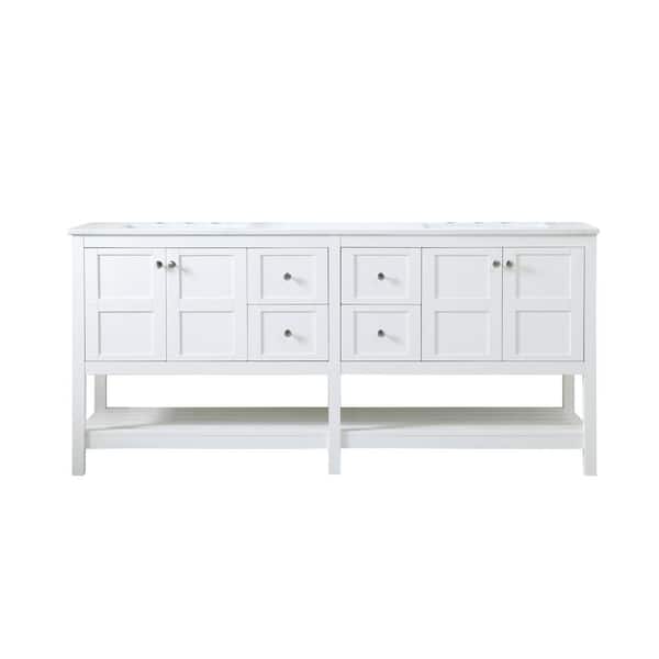 Unbranded Simply Living 72 in. Double Bathroom Vanity in White with Quartz Vanity Top in Calacatta White