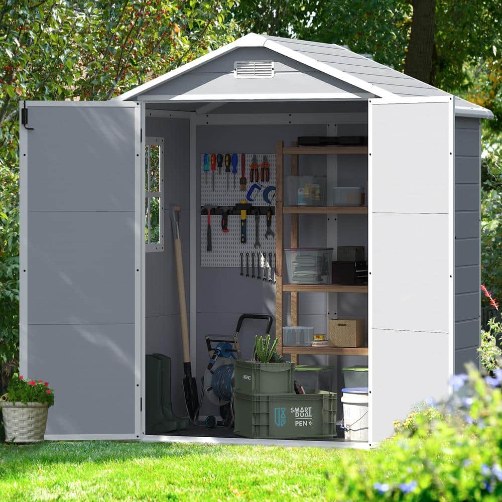 Tozey 6 ft. W x 4 ft. D Matte Gray Patio Resin Shed Extruded Plastic